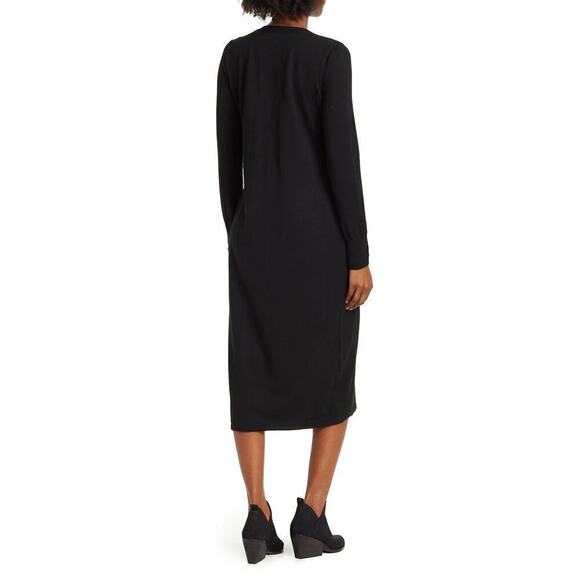 Nordstrom Rack Sweater Dress Knit Long Sleeve Crewneck Shift Midi Black Small - Picture 2 of 8